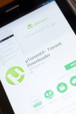 Ryazan, Rusya - 24 Haziran 2018: Utorrent sel Downloader mobil uygulaması Tablet Pc ekranda