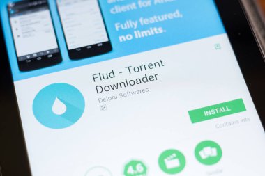 Ryazan, Rusya - 24 Haziran 2018: Tutablmek sel Downloader mobil uygulaması Tablet Pc ekranda
