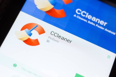 Ryazan, Rusya - 24 Haziran 2018: Ccleaner mobil uygulaması Tablet Pc ekranda