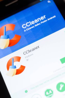 Ryazan, Rusya - 24 Haziran 2018: Ccleaner mobil uygulaması Tablet Pc ekranda