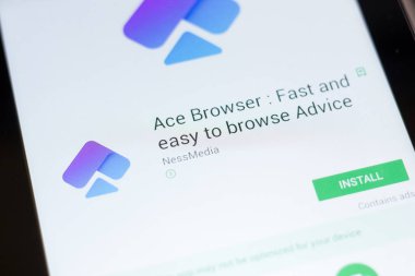 Ryazan, Rusya - 24 Haziran 2018: Ace tarayıcı mobil uygulaması Tablet Pc ekranda