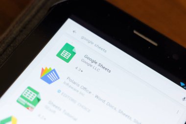 Ryazan, Rusya - 24 Haziran 2018: Google sayfaları simgesi üzerinde mobil uygulamalar listesi
