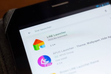 Ryazan, Rusya - 24 Haziran 2018: Satır başlatıcısı simgesi üzerinde mobil uygulamalar listesi