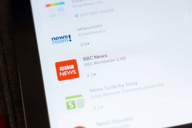 Ryazan, Rusya - 24 Haziran 2018: Bbc haber simgesi üzerinde mobil uygulamalar listesi