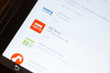 Ryazan, Rusya - 24 Haziran 2018: Bbc haber simgesi üzerinde mobil uygulamalar listesi
