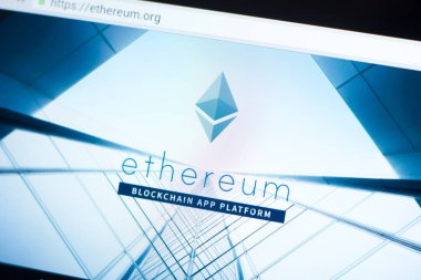 Ryazan, Rusya Federasyonu - 29 Mart 2018 - Ethereum ana cryptocurrency Tablet Pc bir ekranda