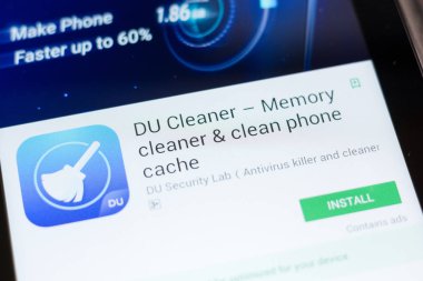 Ryazan, Rusya - 24 Haziran 2018: Du süpürge mobil uygulaması Tablet Pc ekranda