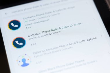 Ryazan, Rusya - 24 Haziran 2018: Rehber, Numara Çeviricisi ve seslenmek ID - mobil uygulamalar listesini simgesine Drupe