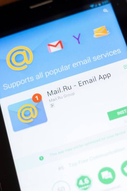 Ryazan, Rusya - 24 Haziran 2018: Mailru e-posta mobil uygulaması Tablet Pc ekranda