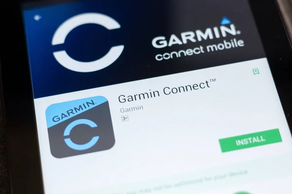 Ryazan, Rusya - 24 Haziran 2018: Garmin Bağlan mobil uygulaması Tablet Pc ekranda
