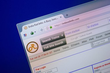Ryazan, Rusya - 26 Haziran 2018: Indiarailinfo ana web sitesi Pc. Url - Indiarailinfo.com görüntüleme