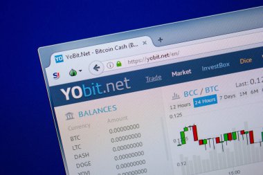 Ryazan, Rusya - 26 Haziran 2018: Yobit ana web sitesi Pc. Url - Yobit.net görüntüleme