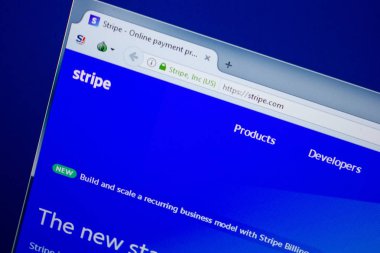 Ryazan, Rusya - 26 Haziran 2018: Şerit ana web sitesi Pc. Url - Stripe.com görüntüleme