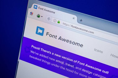 Ryazan, Rusya - 26 Haziran 2018: Fontawesome ana web sitesi Pc. Url - Fontawesome.com görüntüleme