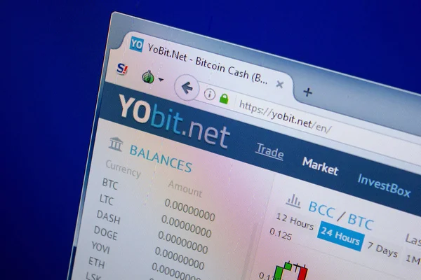 Ryazan, Rusya - 26 Haziran 2018: Yobit ana web sitesi Pc. Url - Yobit.net görüntüleme