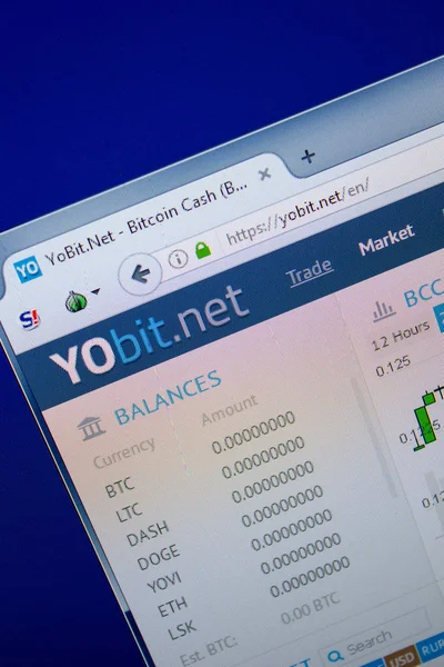 Ryazan, Rusya - 26 Haziran 2018: Yobit ana web sitesi Pc. Url - Yobit.net görüntüleme