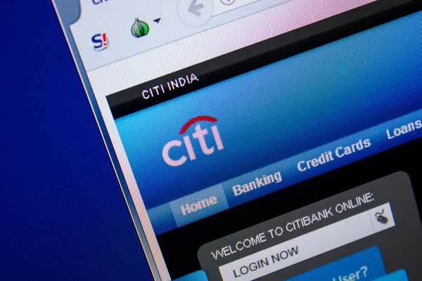 Ryazan, russland - 26. juni 2018: homepage der citibank website auf dem display des pc. url - citibank.co.in — Stockbild Ryazan Russland Juni 2018 Homepage Der Citibank Website Auf Dem — Stockfoto