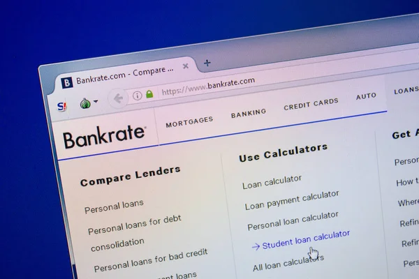 Ryazan, Rusya - 26 Haziran 2018: Plato1123 ana web sitesi Pc. Url - Bankrate.com görüntüleme