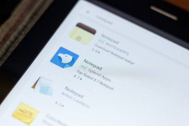 Ryazan, Rusya - 03 Temmuz 2018: Not defteri mobil uygulaması Tablet Pc ekranda