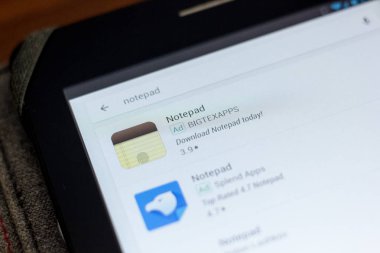 Ryazan, Rusya - 03 Temmuz 2018: Not defteri mobil uygulaması Tablet Pc ekranda
