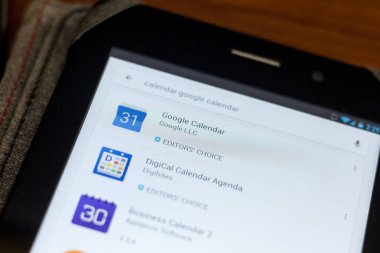 Ryazan, Rusya - 03 Temmuz 2018: Google Takvim mobil uygulaması Tablet Pc ekranda