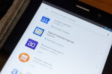 Ryazan, Rusya - 03 Temmuz 2018: Digical Takvim gündem mobil uygulaması Tablet Pc ekranda