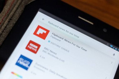 Ryazan, Rusya - 03 Temmuz 2018: Flipboard: Tablet Pc ekranda hareket eden app Haberler için bizim zaman
