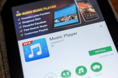 Ryazan, Rusya - 03 Temmuz 2018: Müzik çalar simgesini mobil uygulamalar listesi