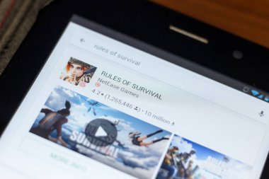 Ryazan, Rusya - 03 Temmuz 2018: Hayatta kalma kuralları mobil uygulaması Tablet Pc ekranda