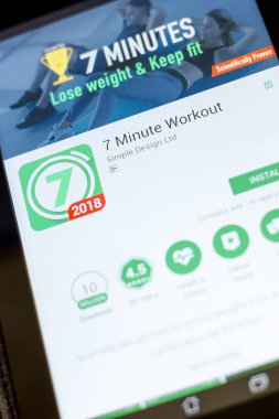 Ryazan, Rusya Federasyonu - Temmuz 03, 2018:7 dakikalık egzersiz simgesi mobil uygulamalar listesi