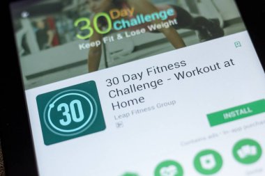 Ryazan, Rusya Federasyonu - Temmuz 03, 2018: 30 gün Fitness meydan - egzersiz ev simgesinin mobil uygulamalar listesi