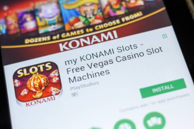 Ryazan, Rusya - 03 Temmuz 2018: benim Konami yuvaları - mobil uygulamalar listesini simgesinde ücretsiz Vegas Casino Slot makineleri