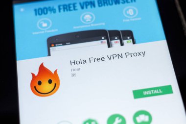 Ryazan, Rusya - 03 Temmuz 2018: Hola ücretsiz Vpn Proxy simgesi mobil uygulamalar listesi