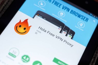 Ryazan, Rusya - 03 Temmuz 2018: Hola ücretsiz Vpn Proxy simgesi mobil uygulamalar listesi