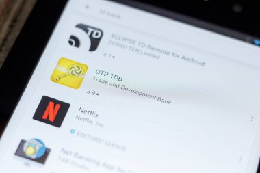 Ryazan, Rusya - 03 Temmuz 2018: Otp Tdb mobil uygulaması Tablet Pc ekranda