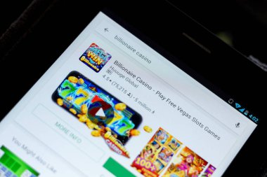 Ryazan, Rusya - 03 Temmuz 2018: Milyarder Casino - in tablet Pc ekranda hareket eden app ücretsiz Vegas Slot Oyunlar
