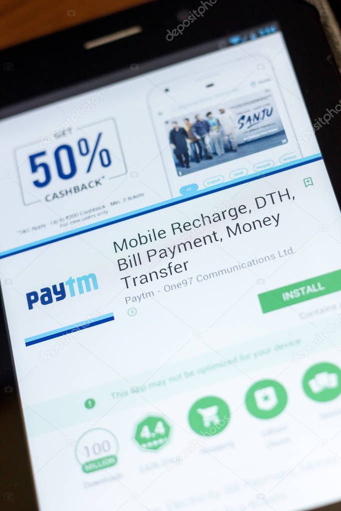Ryazan, Russia - July 03, 2018: PayTm Mobile Recharge, DTH, Bill Payment, Money Transfer icon in the list of mobile apps
