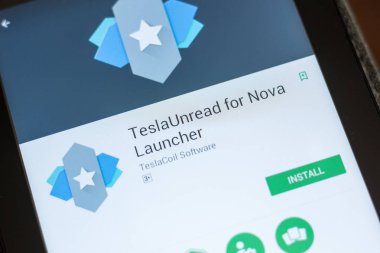 Ryazan, Rusya - 03 Temmuz 2018: Teslaunread Nova başlatıcısı simgesi mobil uygulamalar listesi