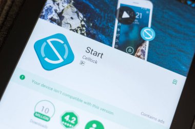 Ryazan, Rusya - 03 Temmuz 2018: Başlat simgesi mobil uygulamalar listesi