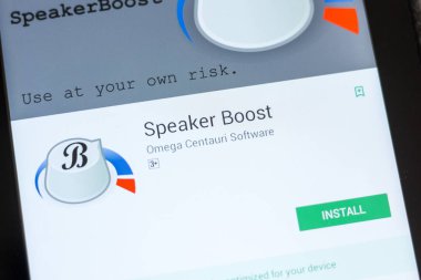 Ryazan, Rusya - 03 Temmuz 2018: Hoparlör Boost simgesi mobil uygulamalar listesi