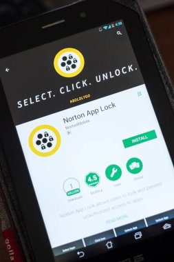 Ryazan, Rusya - 03 Temmuz 2018: Norton App kilit simgesi mobil uygulamalar listesi