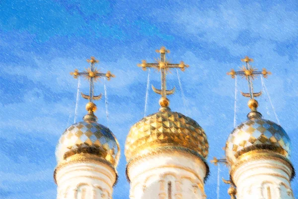 Ilustración Cúpulas Iglesia Ortodox Sobre Cielo Azul Rusia Kremlin Riazán — Foto de Stock