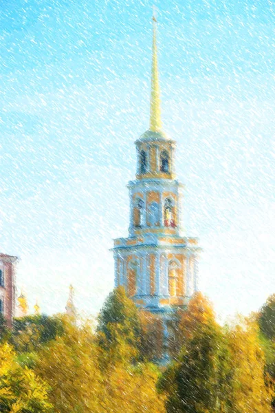 Ilustración Del Kremlin Ryazan Otoño Ansamble Iglesia Ortodox — Foto de Stock