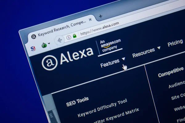 Ryazan, Rusya - 24 Temmuz 2018: Alexa ana web sitesi Pc. Url - Alexa.com görüntüleme 