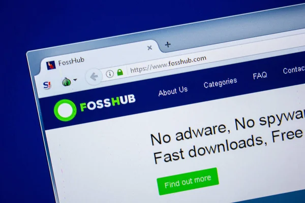 Ryazan, Rusya - 24 Temmuz 2018: Fosshub ana web sitesi Pc. Url - Fosshub.com görüntüleme 