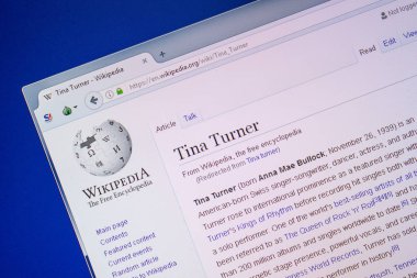 Ryazan, Rusya - 09 Temmuz 2018: Sayfa wikipedia Tina Turner hakkında
