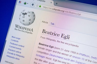 Ryazan, Rusya - 09 Temmuz 2018: Sayfa wikipedia Beatrice Egli hakkında