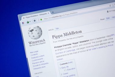 Ryazan, Rusya - 09 Temmuz 2018: Sayfa wikipedia Pippa Middleton hakkında