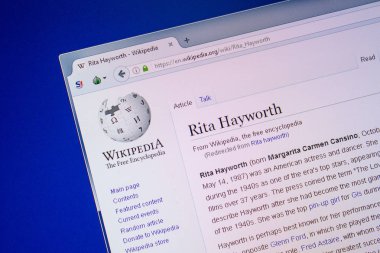 Ryazan, Rusya - 09 Temmuz 2018: Sayfa wikipedia Rita Hayworth hakkında