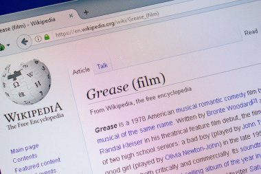 Ryazan, Rusya - 09 Temmuz 2018: Sayfa wikipedia Grease - film hakkında